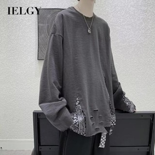 Ielgy เสื้อยืด แขนยาว ทรงหลวม สุดเท่ สําหรับผู้ชาย