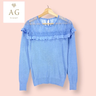 เสื้อ AG by aquagirl ผ้านิตผ้าร่มถักอย่างดี  เสื้อแขนยาวทรงสวยน่ารัก แต่งลูกไม้ จั๊มเอว ผ้าดีทิ้งตัวสวย ตัดเย็บละเอียด