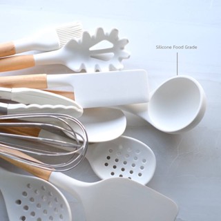 Omocha - White silicone spatula เซทตะหลิว 10 ชิ้น ซิลิโคนฟู้ดเกรด (พร้อมกระบอก)