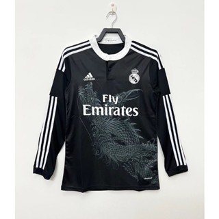 เสื้อกีฬาแขนยาว ลายทีมฟุตบอล Real Madrid 14-15 Real Madrid two-person สีดํา สไตล์เรโทร ไซซ์ S-XXL