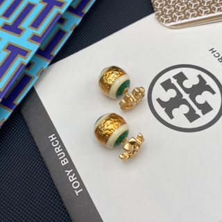 เครื่องประดับ ต่างหูสตั๊ด ไทเทเนียมเหล็ก รูปโลโก้ตัวอักษร Tory Burch แฟชั่นสําหรับผู้หญิง