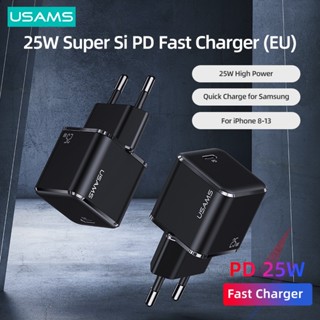 USAMS T42 PD 25W Super Si Fast Charger EU Travel PPS QC FCP AFC Phone Charger For iPhone iPad 8-13 Samsung S20 Huawei Xi