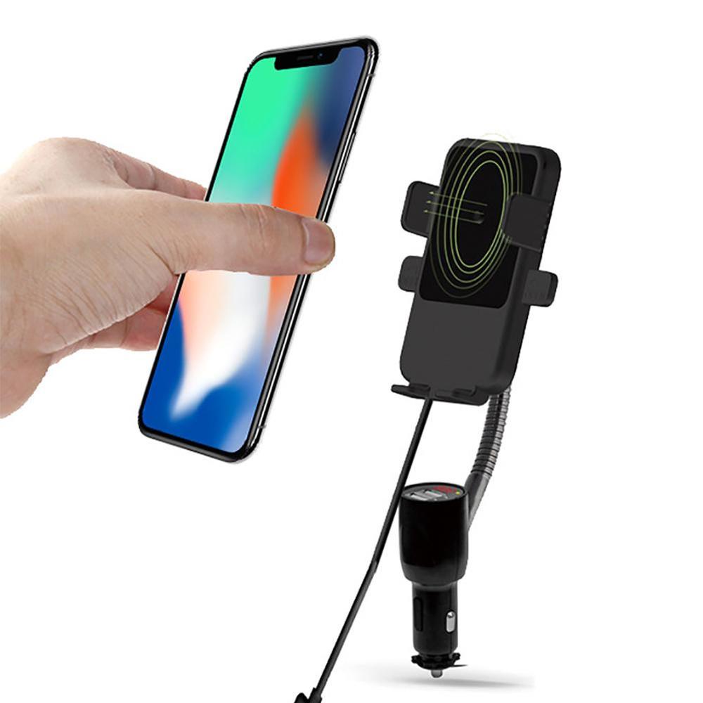 10W Wireless Charger Dual-USB Qi Cigarette Lighter Smart Car Charger With Phone Holder in Car Holder for iPhone Samsung