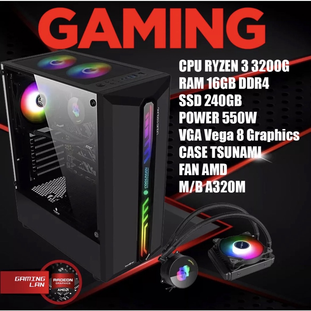 คอมพิวเตอร์เล่นเกมส์ไม่ถึงหมื่นห้าได้ของใหม่ RYZEN 3 3200G RAM 16GB SSD.240