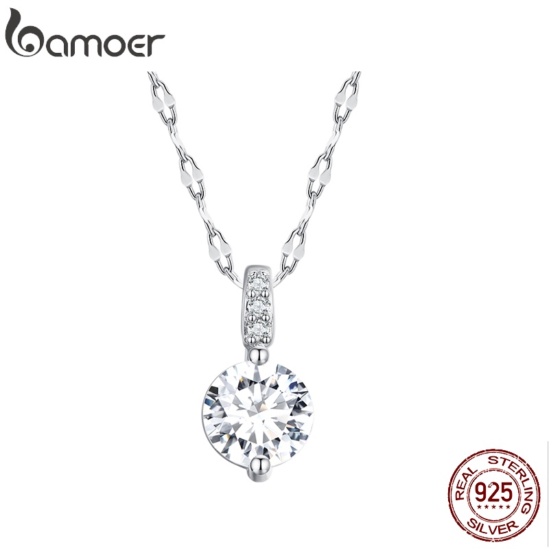 Bamoer 925 Silver Simple Single Zircon สร้อยคอหัวใจแฟชั่น Jewellery ของขวัญสําหรับผู้หญิง