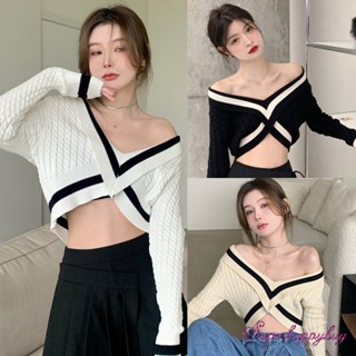 เสื้อกันหนาว คอวี แขนยาว สไตล์เรโทร สําหรับผู้หญิง