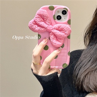 เคสโทรศัพท์มือถือ ซิลิโคนนิ่ม ลายจุด ประดับโบว์ สีชมพู สําหรับ Apple Iphone 14pro Max 13 12 11 14pro X XR 14plus