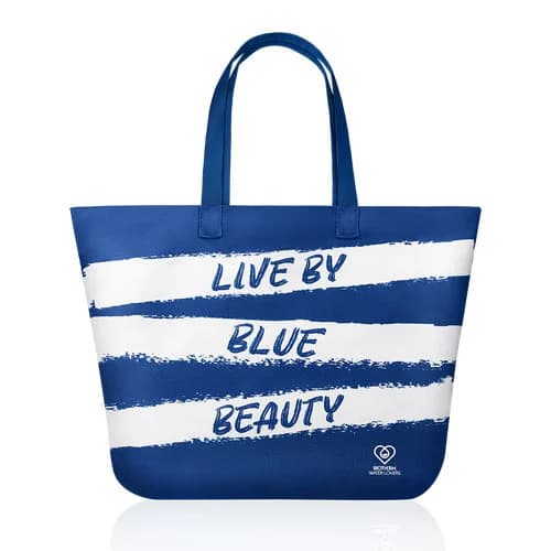biotherm live by blue beauty กระเป๋าผ้า สีน้ำเงิน-ขาว