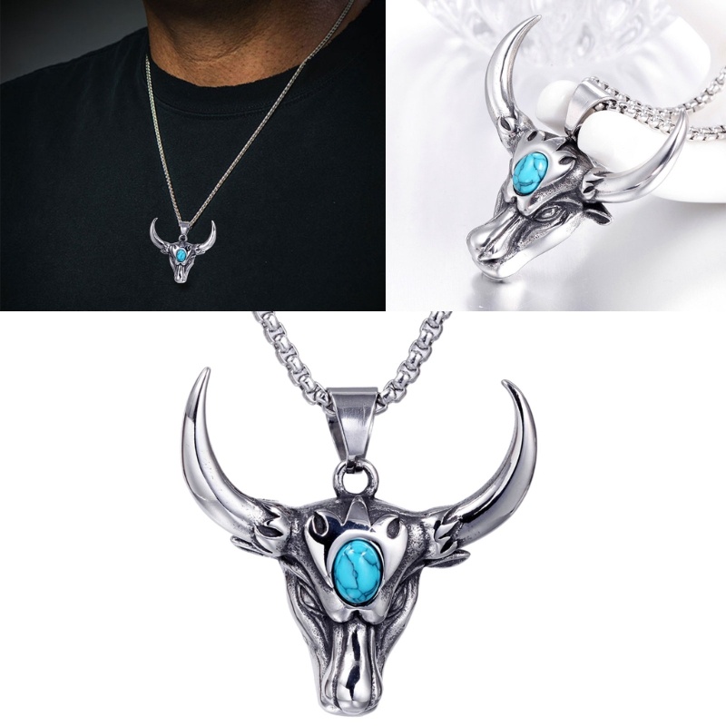 INF Vintage Bull สําหรับ Head Turquoise สร้อยคอ Taurus Constellation จี้สําหรับผู้ชาย