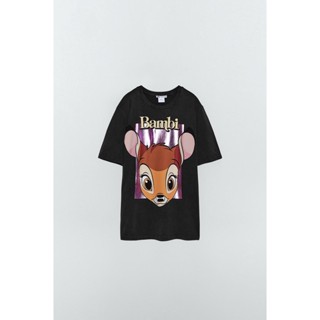 Zaras เสื้อยืดแขนสั้น พิมพ์ลาย Bambi ทรงหลวม