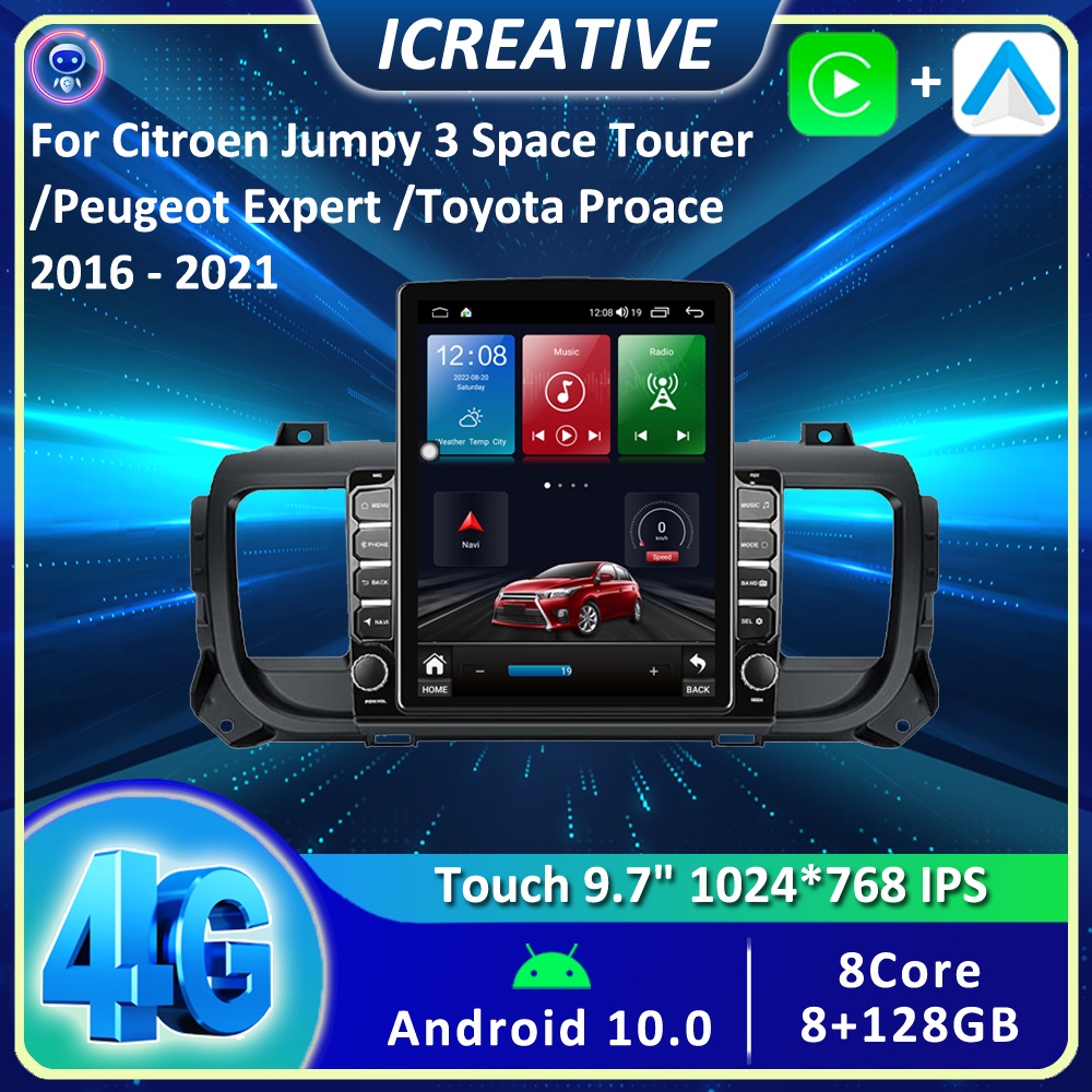 For Citroen Jumpy 3 SpaceTourer Peugeot Expert Toyota Proace 2016-2021 2 Din Android Car Multimedia Player 9.7" Tes