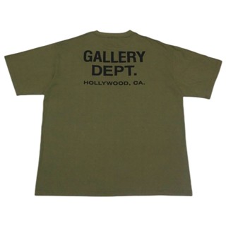 เสื้อยืดแขนสั้น พิมพ์ลายโลโก้ภาษาอังกฤษ GALLERY DEPT HOLLWOOD Limited Tide ทรงหลวม สีเขียวทหาร