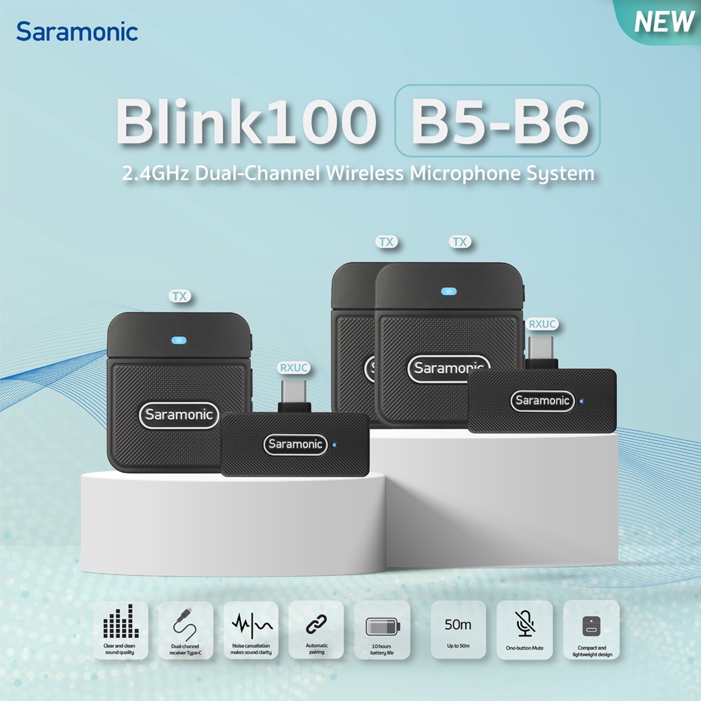 Saramonic Blink100 Ultracompact 2.4GHz Dual-Channel Wireless Microphone System For Type-C สินค้าชุด 