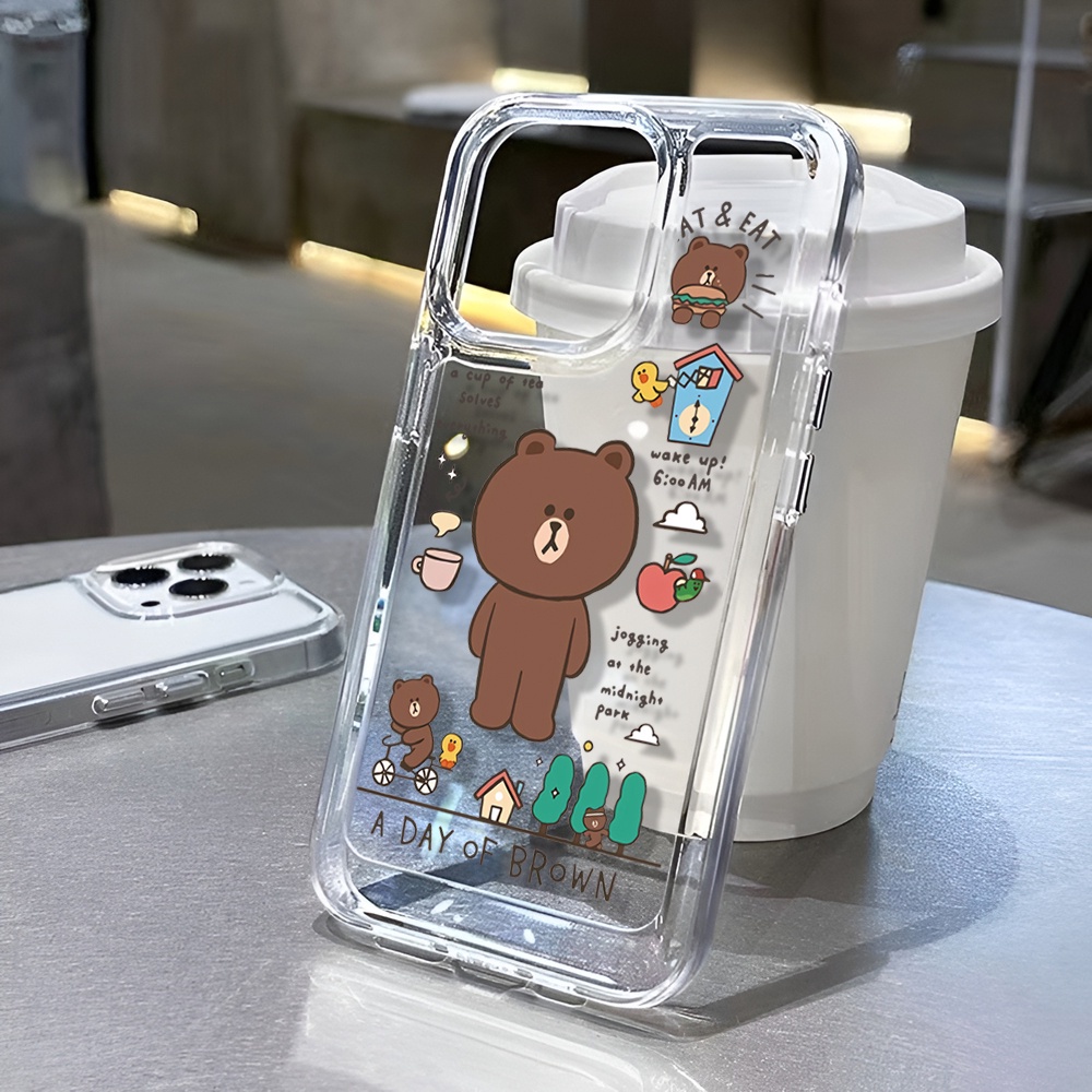 เคสอวกาศใสสําหรับ iphone 16 Pro Max 15 14 Plus 13 11 12 7Plus X XR XS Max ปกหมีสีน้ําตาลกระต่าย