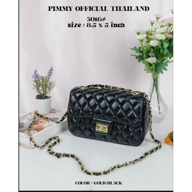 กระเป๋าPIMMY(พิมมี่) แบรนด์แท้ ทรง channel หนังเรียบ NO.3016 #4