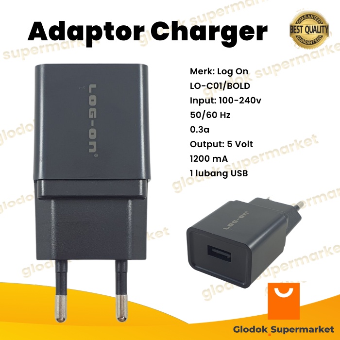 5v 1a Log On Charger Adapter Head Charger LO-C01 BOLD 1 USB