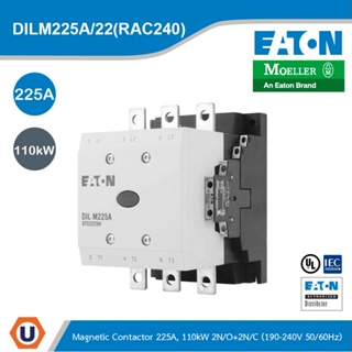 EATON DILM225A/22(RAC240)Contactor,380V 400V 110 kW, 2 N/0,2 N/C,RAC 240:190-240V 50/60 Hz,AC Operation,Screw Connection