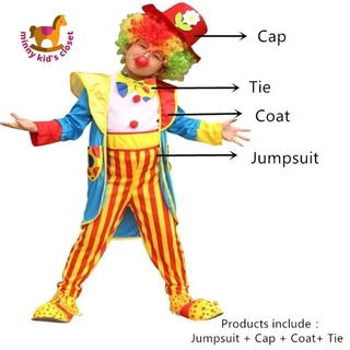 Circus Clown ชุดตัวตลกเด็ก ตัวตลก แฟนซีเด็กชาย แฟนซีเด็กหญิง cosplay halloween costume ( ไม่รวม จมูก วิก รองเท้า )