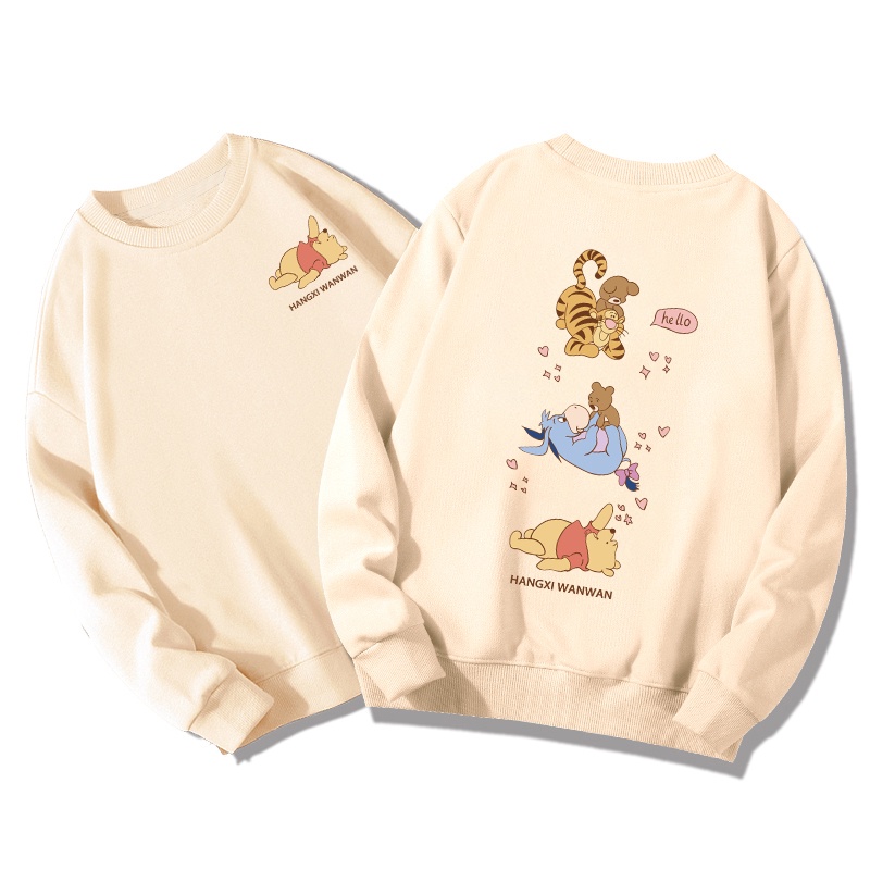 เสื้อกันหนาวแขนยาว พิมพ์ลายการ์ตูนหมีพูห์น่ารัก ขนาดใหญ่ สวมใส่สบาย แฟชั่นคู่รัก สําหรับผู้หญิง