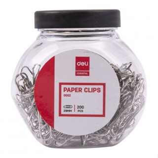 Deli 0052 Paper Clips ลวด ลวดเสียบกระดาษ คลิปหนีบกระดาษ คลิปเสียบกระดาษ ขนาด 29 มม. 200ตัว/กระปุก