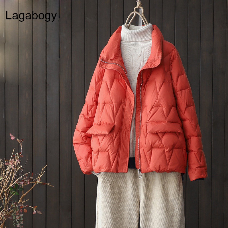 ผลิตภัณฑ์อย่างเป็นทางการLagabogy 2022 New Autumn Winter Coat Women Ultra Light White Duck Down Parka Short Loose Puffer  #4