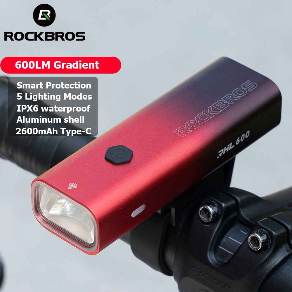 【TH Delivery】ROCKBROS ไฟหน้าจักรยาน 600 Lumen IPX6 กันน้ํา 5 โมเดล ควบคุมอุณหภูมิอัจฉริยะ อุปกรณ์เสริม