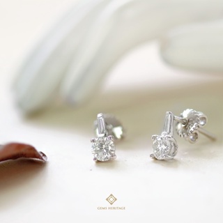 Gems Heritage : ต่างหูเพชรแม็ดเดี่ยว เพชรแท้น้ำ 98พร้อมใบรับประกัน(erwg245)