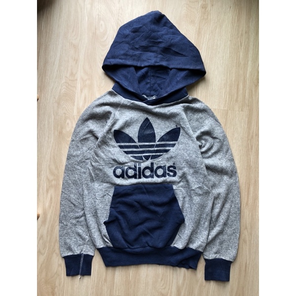 เสื้อฮู้ด Adidas รุ่นเก่า /  Vintage 80s Adidas Tri Blend Trefoil Hoodie Sweatshirt T Shirt Gray Ray