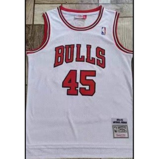 ใหม่ NBA Chicago Bulls สําหรับผู้ชาย #45 เสื้อกีฬาบาสเก็ตบอล ปักลาย Michael MN BULLS สีขาว