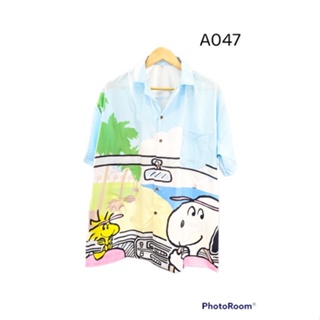 เสื้อเชิ้ต เสื้อฮาวาย ลายทะเล 42-48 นิ้ว ผ้าไหมอิตาลี ผ้านิ่ม เบา พริ้ว มินิมอลสไตล์ ใส่เที่ยว