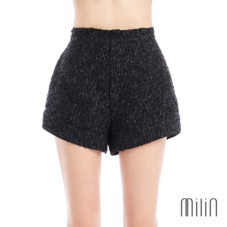 [MILIN] Develop Shorts Black Textured with silver Fur shorts กางเกงขาสั้นผ้าแฟนซีตกแต่งเส้นด้ายสีเงิน