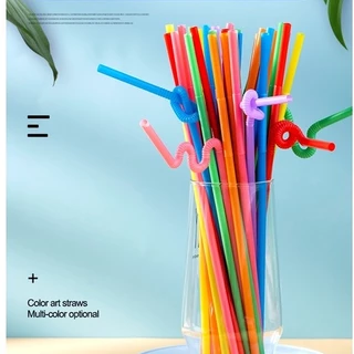 หลอดดูดน้ำ หลอดแฟนซี ยาวพิเศษ พลาสติก งอดัดเป็นรูปต่างๆได้