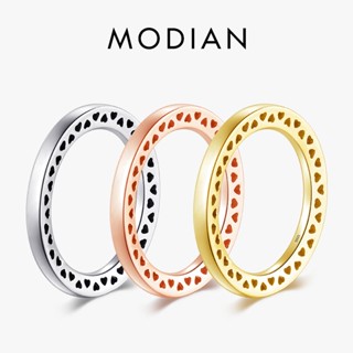 Modian แหวนเงินแท้ 925 รูปหัวใจ 3 สี วางซ้อนกันได้ เครื่องประดับแฟชั่น สําหรับผู้หญิง