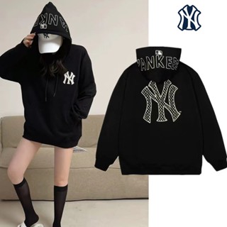 Mlb ของแท้ 100% Yankees เสื้อกันหนาว มีฮู้ด พิมพ์ลายโลโก้ ขนาดใหญ่ สไตล์เกาหลี สําหรับผู้ชาย ผู้หญิง