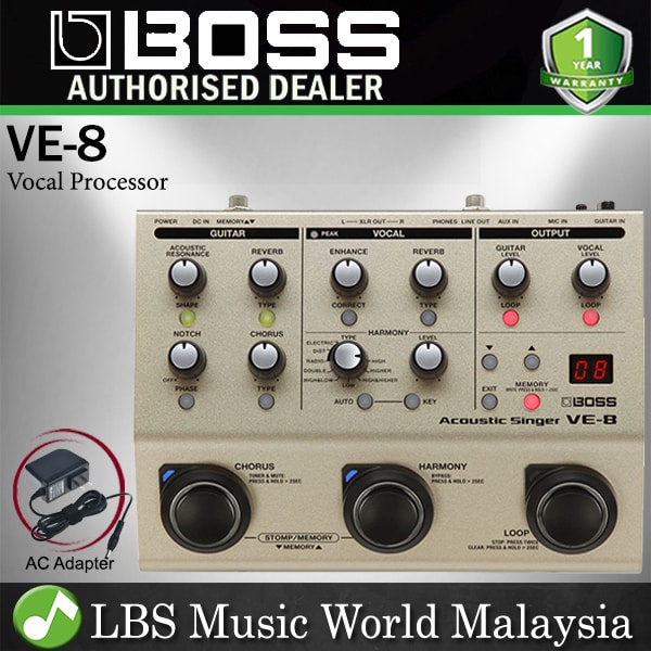 Boss VE-8 Acoustic Singer Guitar Vocal โปรเซสเซอร์ Stompbox Mic Preamp และ Phantom Power (VE8 VE 8)