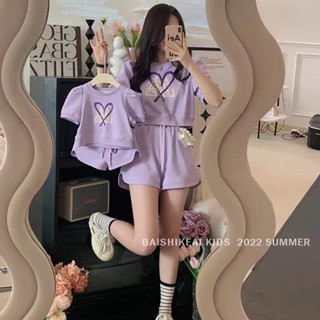 พร้อมส่ง เซทสีม่วง เสื้อครอป งานคู่แม่ลูก ชุดละ 130 บาท🍇🍆