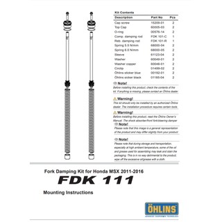 [ Pre Order ]สปริงโช๊คหน้า OHLINS FDK 111 FOR HONDA MSX 125 2013-20 FuriiShop