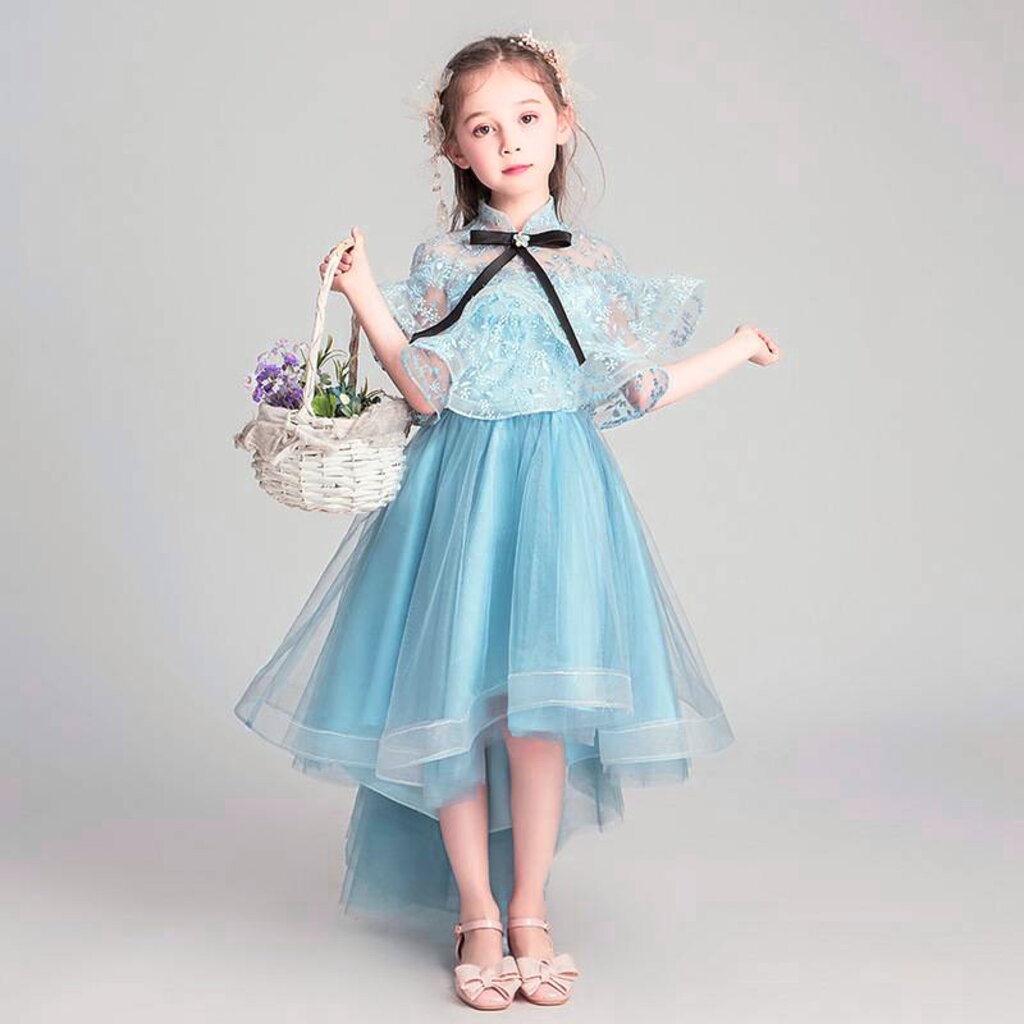 Gd3508- พร้อมส่งชุดออกงานเด็กหญิงสีฟ้า ชุดราตรีเด็กทรงหน้าสั้น-หลังยาว ชุดเดรสเด็กหญิงสุดหรูแบบผู้ดีอังกฤษ - รูปที่ 2