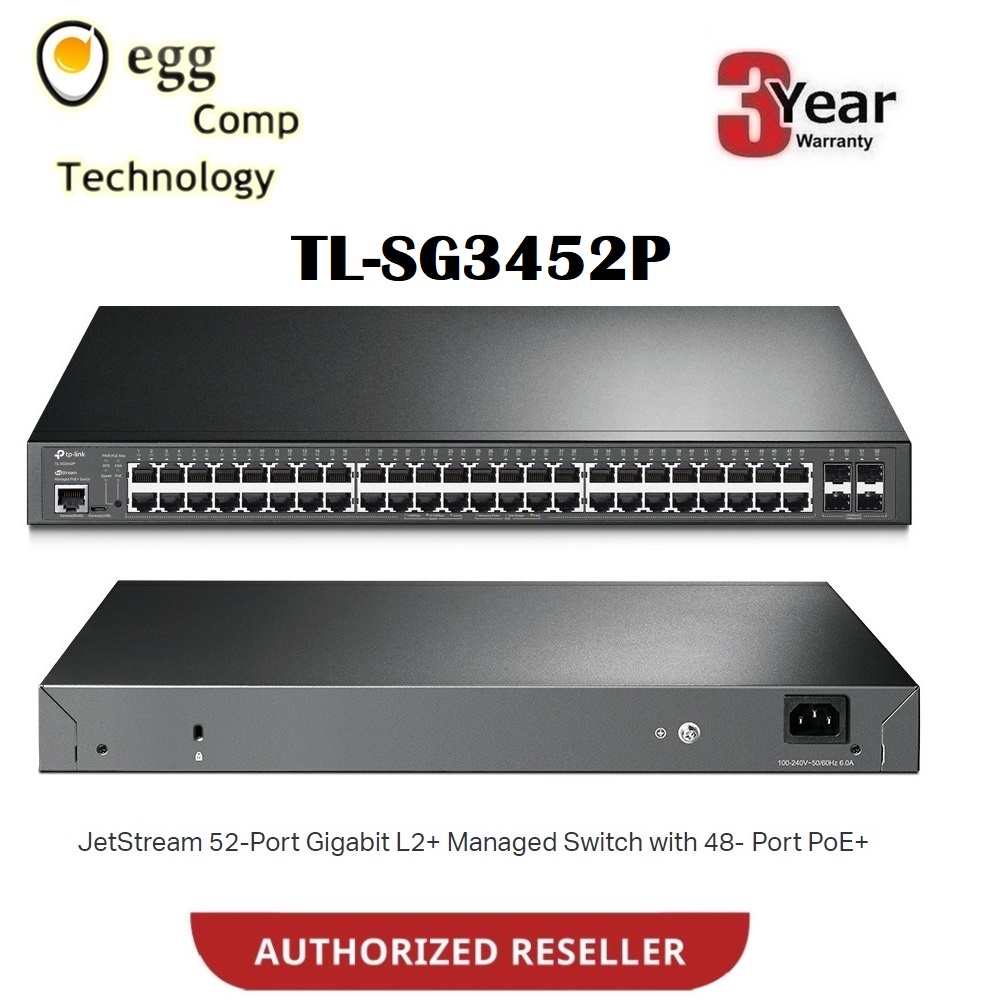TP-LINK TL-SG3452P JETSTREAM 52-PORT GIGABIT L2+ MANAGED SWITCH WITH 48-PORT POE+