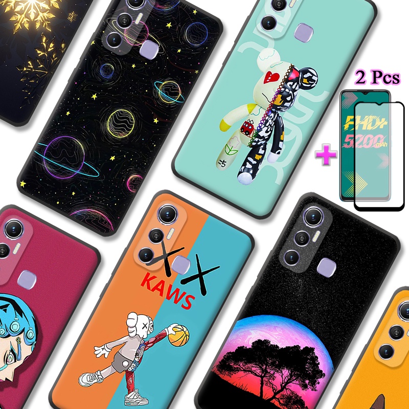 2 IN 1 Infinix Hot 11 X662 X662B X689F เคสซิลิโคนพร้อมกระจกนิรภัยเซรามิคป้องกันหน้าจอโค้งฟิล์มนิรภัย