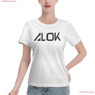 แฟชั่นที่กำหนดเอง เสื้อยืดผู้ญิง DJ Disc Jockey ดีเจ ดนตรี Alok Logos Tee Shirts Womens Basic Short Sleeve T-Shirt เสื้