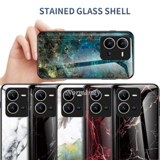 เคสโทรศัพท์ 2022 New Phone Casing VIVO Y35 Y22 Y22s Y16 V25 Pro V25e 4G 5G Smartphone Case Marble Pattern Tempered Glass Scratch Resistant Hard Case Soft Edge Ultra Thin Protection Back Cover เคส