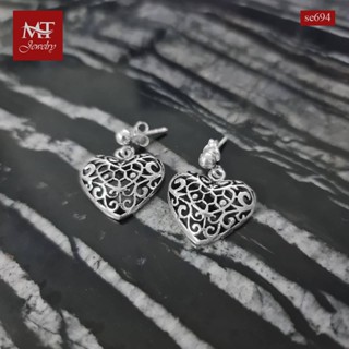 MT ต่างหูเงินแท้ รูปหัวใจ ฉลุลาย งานรมดำ แบบก้านเสียบ ติดหู Solid 925 Sterling Silver Earrings (se694) MT Jewelry มณีธารา