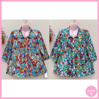 เสื้อเชิ้ตเเขนสามส่วน ผ่าหน้า ผ้าเกาหลี เนื้อดี ใส่สบาย ผ้ายืด ไม่ต้องรีด ลายดอก เสื้อผู้ใหญ่