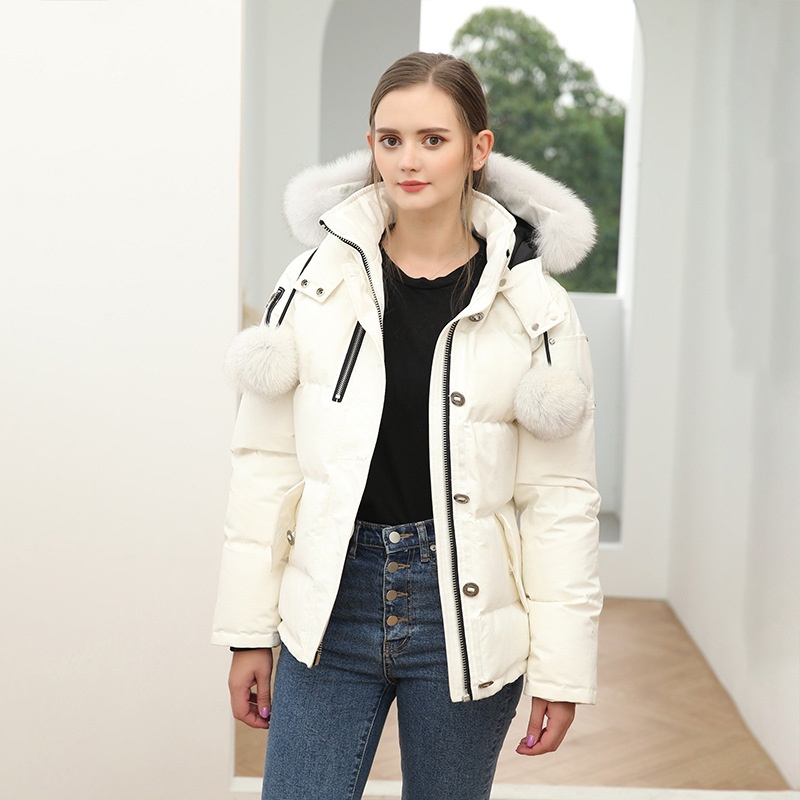 มั่นใจได้ว่าจะซื้อ2022 Winter Jacket Women Bomber 90% White Duck Down Waterproof Coat Real Natural Fox Fur Collar Hooded #4
