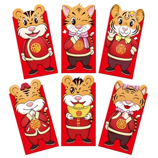 6Pcs/Set 2022 Tiger Red Envelopes Red Angpao Chinese New Year CNY Gift Packet Money Envelope Ang Pow