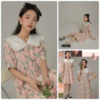 Pinky Flora Dress ป้าย YPY เดรสดอกชมพูหวานป้าย YPY