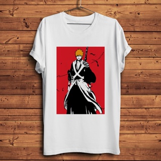 Tee เสื้อยืดลําลอง พิมพ์ลายอนิเมะ Bleach Kurosaki Ichigo สีขาว สไตล์ญี่ปุ่น สําหรับผู้ชาย และผู้หญิง