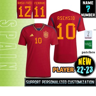 เสื้อกีฬาแขนสั้น ลายทีมชาติฟุตบอล Spain 22-23 ชุดเหย้า สีแดง ไซซ์ S - 2XL