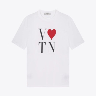 เสื้อยืดแขนสั้น พิมพ์ลายโลโก้ VLTN Love สําหรับผู้ชาย และผู้หญิง